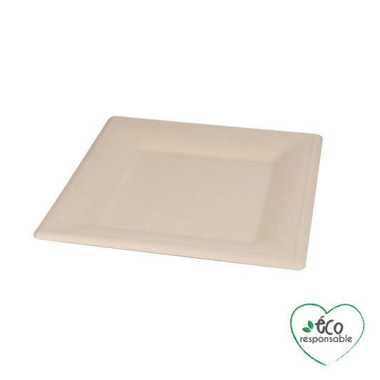 SET DE 12 PLATEAUX CARRES EN CANNE A SUCRE 25CM NATUREL