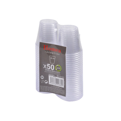 SET DE 50 VERRINES EN PLASTIQUE REUTILISABLE BASIC 30ML TRANSPARENT