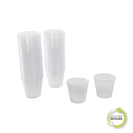 SET DE 50 VERRINES EN PLASTIQUE REUTILISABLE BASIC 30ML TRANSPARENT