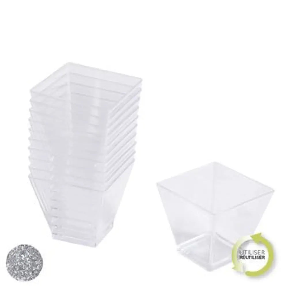 25 Verrines en Plastique Réutilisable Carré 60ml - ARGENT