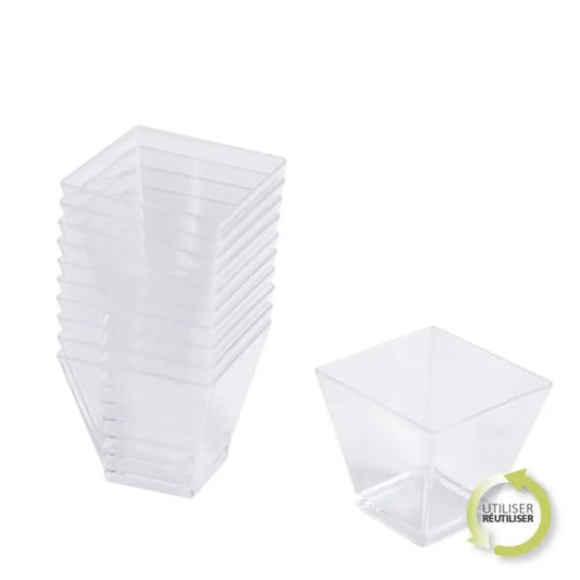 25 Verrines en Plastique Réutilisable Carré 60ml -  TRANSPARENT