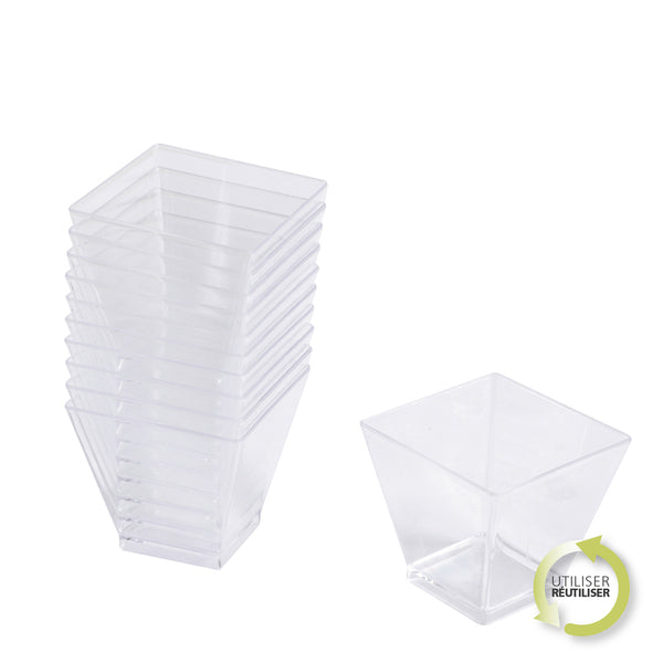 SET DE 25 VERRINES EN PLASTIQUE REUTILISABLE CARRE 60ML TRANSPARENT