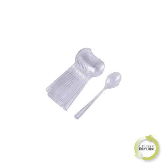 12 Petites Cuillères Réutilisable en Plastique - TRANSPARENT H13CM
