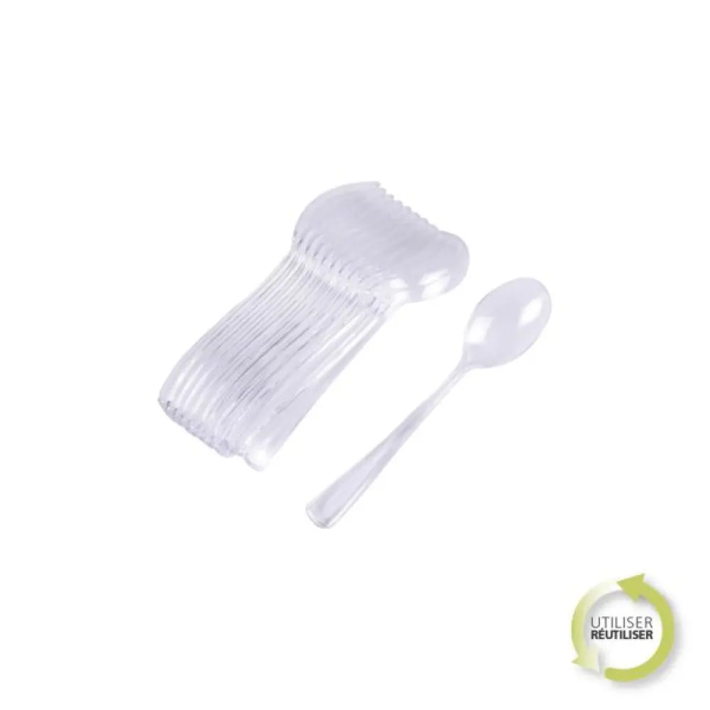 12 Grandes Cuillères Réutilisables en Plastique - TRANSPARENT H17,5CM