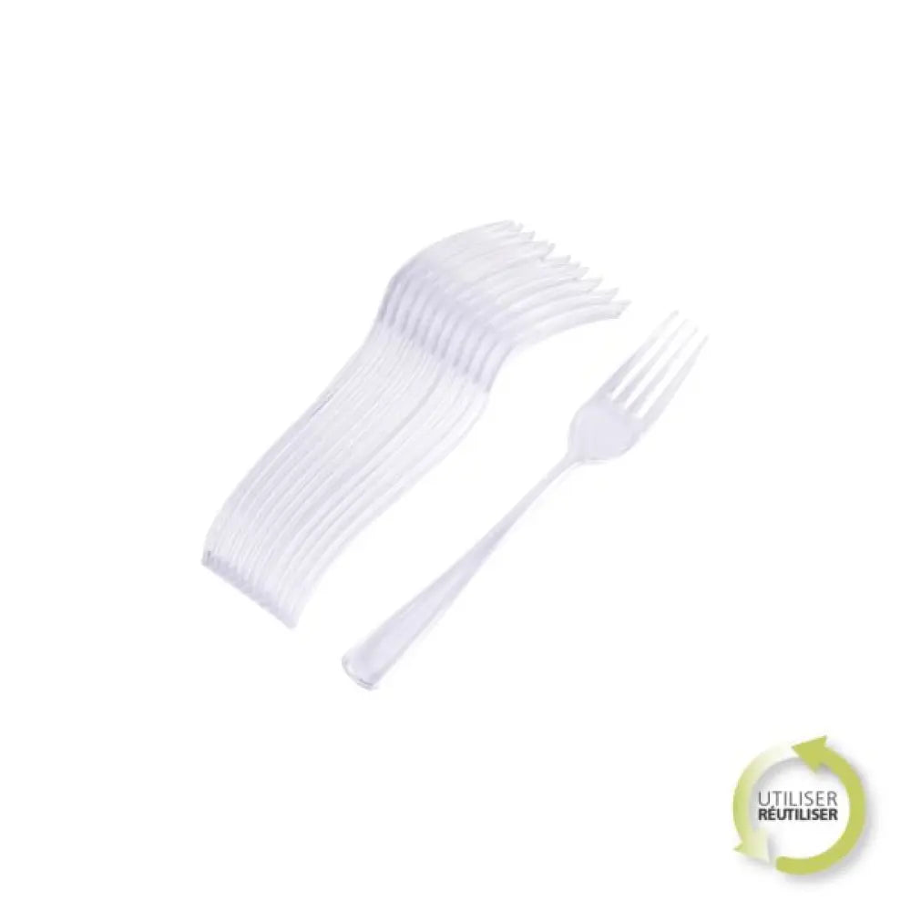 12 Fourchettes Réutilisables en Plastique - TRANSPARENT H18,5CM