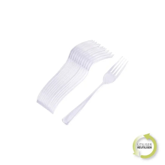 12 Fourchettes Réutilisables en Plastique - TRANSPARENT H18,5CM