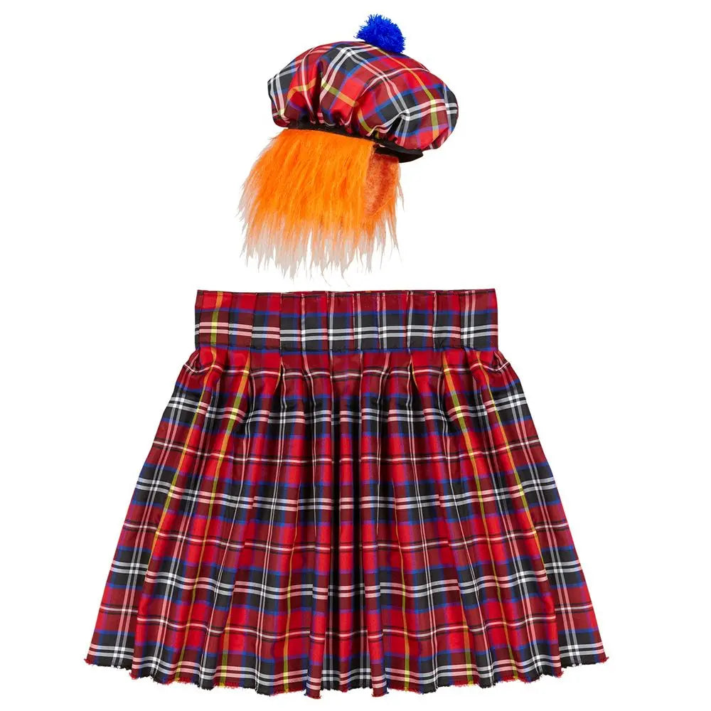 Ensemble Ecossais Adulte (Kilt + Chapeau avec Cheveux) - Taille Unique