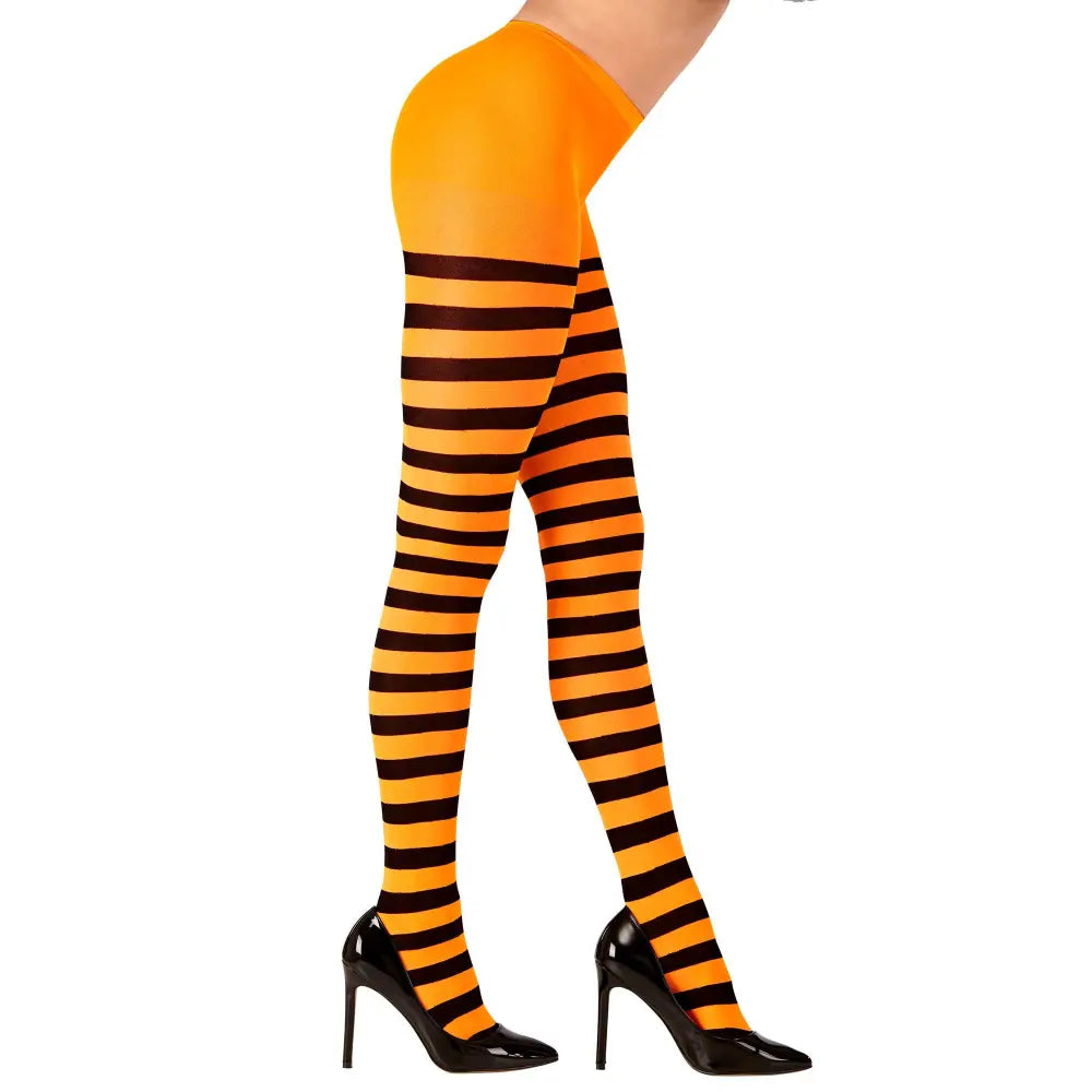 Collant Rayé Noir/Orange " 70 den" - Taille XL