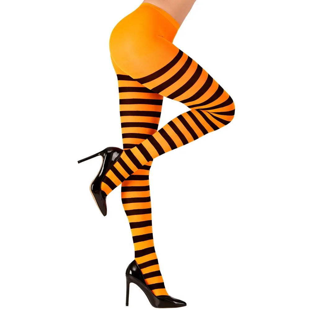 Collant Rayé Noir/Orange " 70 den" - Taille XL