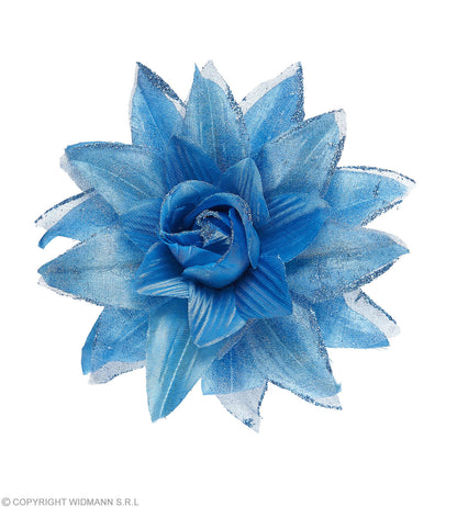 Clip pour cheveux fleur bleue brillante