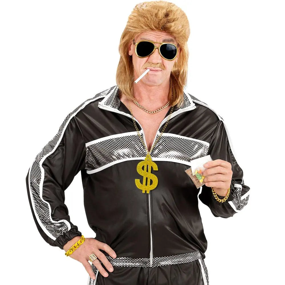 Set ''MAC'' (lunettes de soleil or, collier dollar or scintillant, bracelet or)