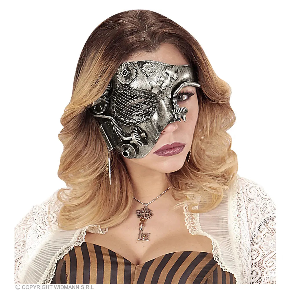 DEMI-MASQUE STEAMPUNK ARGENT