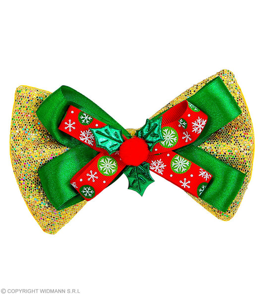 NOEUD PAPILLON DE NOËL PAILLETTES DORÉES