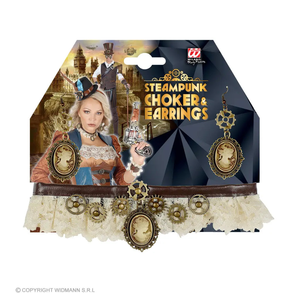 RAS DE COU EN DENTELLE ET EMBOUTS CAMEO STEAMPUNK