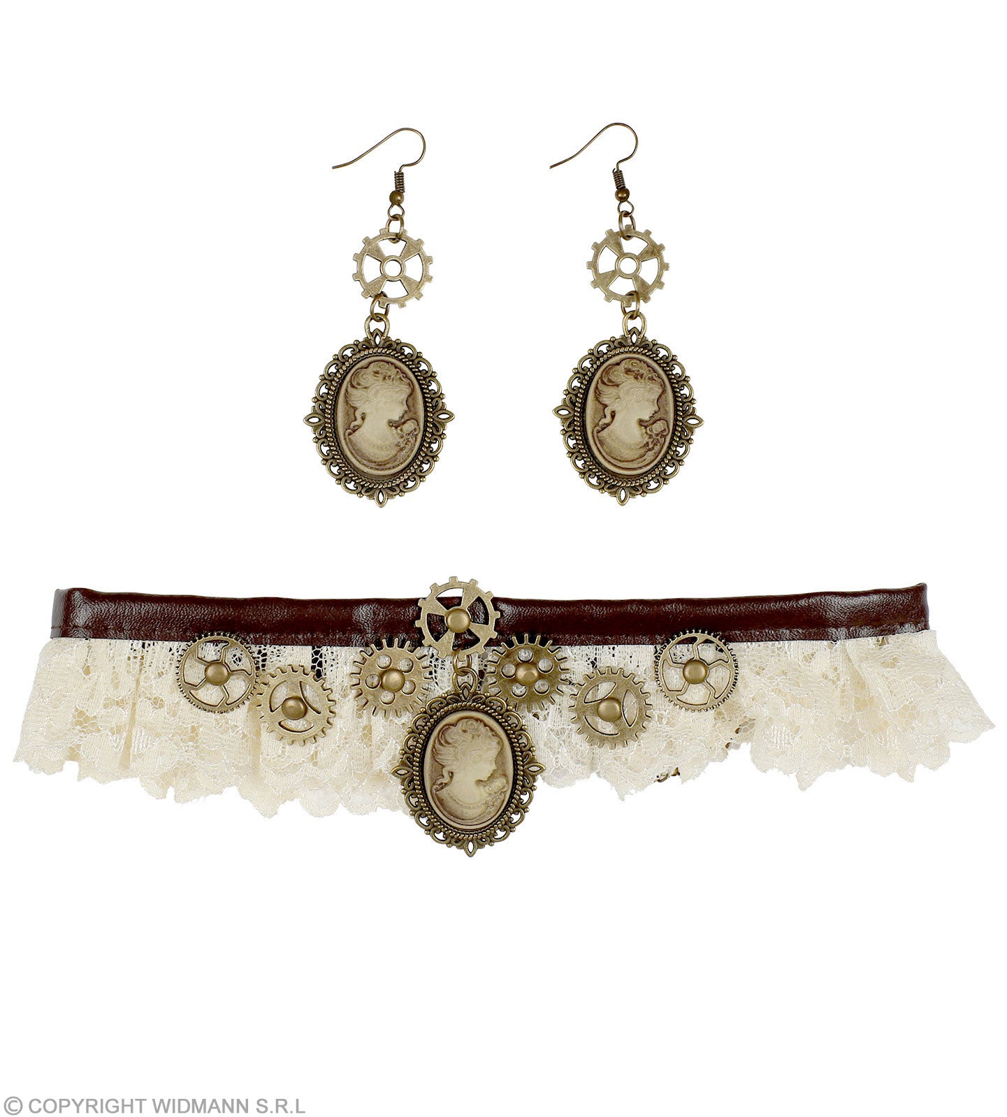 RAS DE COU EN DENTELLE ET EMBOUTS CAMEO STEAMPUNK