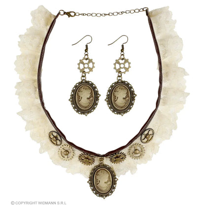 RAS DE COU EN DENTELLE ET EMBOUTS CAMEO STEAMPUNK