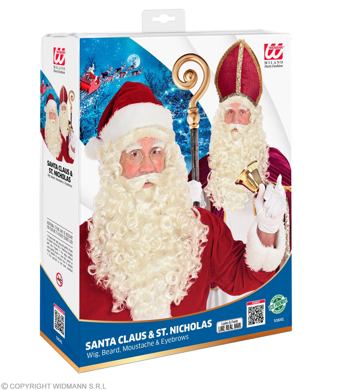 "PERRUQUE AVEC BARBE, MOUSTACHE ET SOURCILS PERE NOEL ET ST. NICHOLAS"..