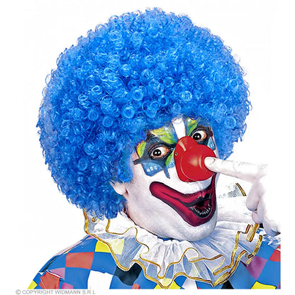 PERRUQUE CLOWN en sachet- 6 coul.: vert, jaune, pourpre, bleu, rose, rouge