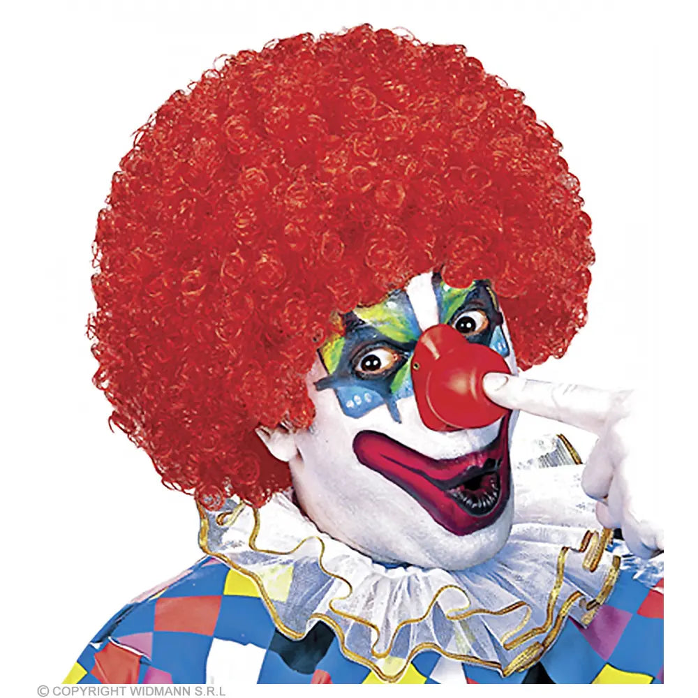 PERRUQUE CLOWN en sachet- 6 coul.: vert, jaune, pourpre, bleu, rose, rouge
