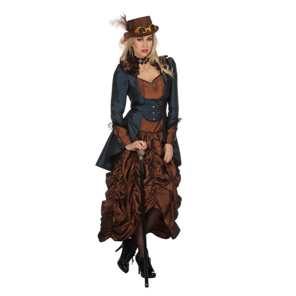 Costume Femme Steampunck Bleu & Marron - Taille 34