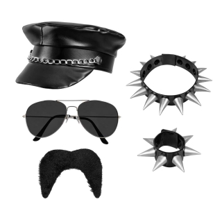 Set Rocker (casquette, lunettes party, collier, bracelet et moustache)