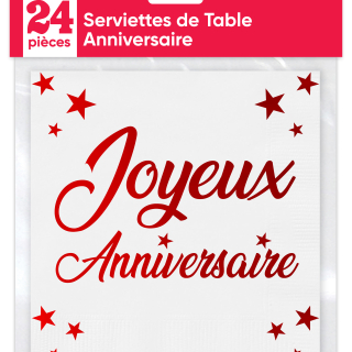 Serviettes de table Anniversaire x24 métallisée - Couleur : Rouge