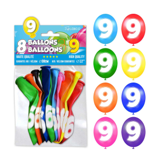 8 ballons de baudruche Chiffre - Tous les chiffres : 9