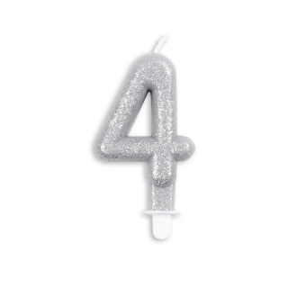 Number candle glitter silver nr. 4