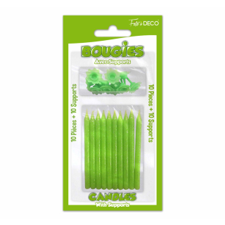 10 bougies pailletées avec supports Vert