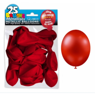 Sachet de 25 ballons latex métallisés Rouge