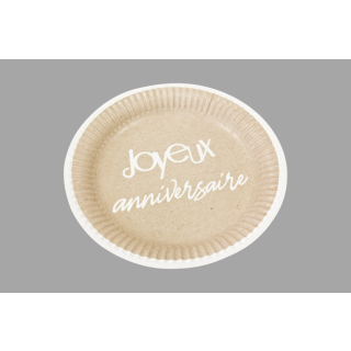 ASSIETTE PM CARTON FACON KRAFT JOYEUX ANNIVERSAIRE 18cm - 300gr (x 6)