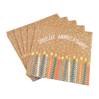 SET DE 20 SERVIETTES EN PAPIER 3 PLIS 33*33CM ANNIVERSAIRE KRAFT