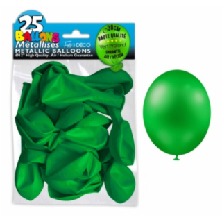 Sachet de 25 ballons latex métallisés Vert Profond