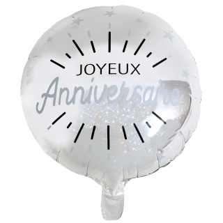 Ballon Alu Anniversaire Etincelant Argent