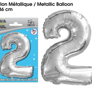 Ballon métallique Argent Chiffre - Tous les chiffres : 2<br/>