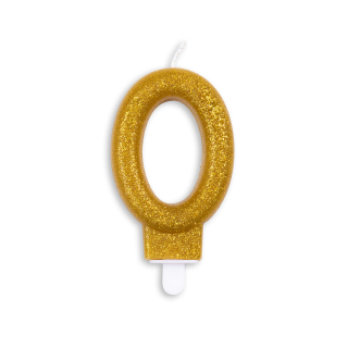 Number candle glitter gold nr. 0