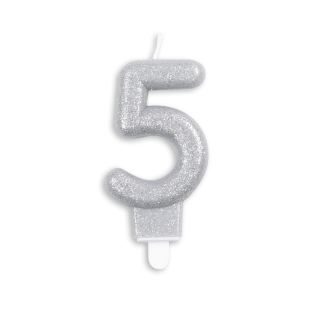 Number candle glitter silver nr. 5