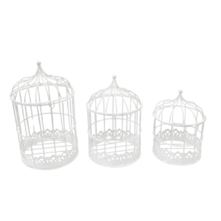 CAGE Ó OISEAUX RONDE METAL BLANC LOT DE 3 PIECES