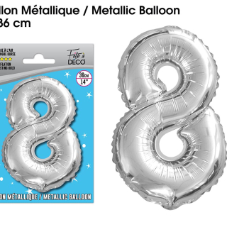 Ballon métallique Argent Chiffre - Tous les chiffres : 8