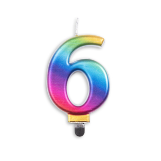 Number candle metallic rainbow nr. 6