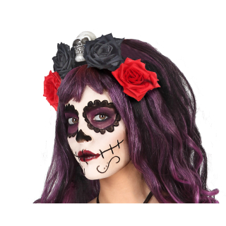 SERRE-TÊTE HALLOWEEN AVEC ROSES ROUGES ET NOIRES