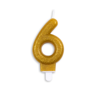 Number candle glitter gold nr. 6