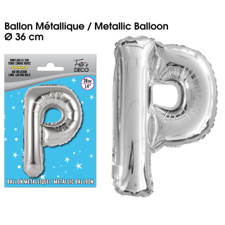 Ballon métallique Argent Lettres et Symboles - Toutes les lettres, le # et le & : P