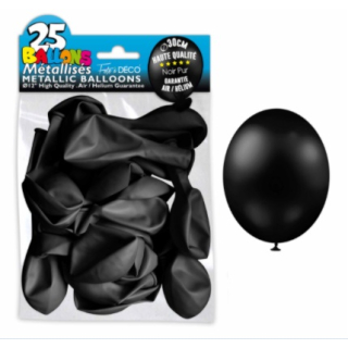 Sachet de 25 ballons latex métallisés Noir Pur