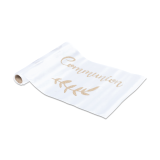 Chemin de table en satin "Communion" impression paillettes champagne