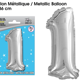 Ballon métallique Argent Chiffre - Tous les chiffres : 1<br/>