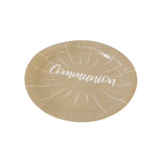 Assiette en carton "Communion" effet kraft impression blanc