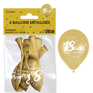 Sachet de 6 ballons métal OR - Tous les évènements de la vie : 18 ans