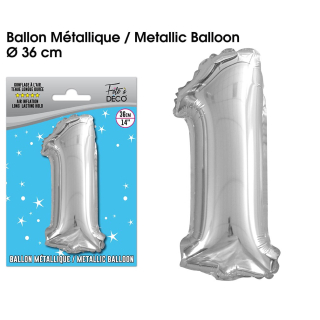 Ballon métallique Argent Chiffre - Tous les chiffres : 1<br/>