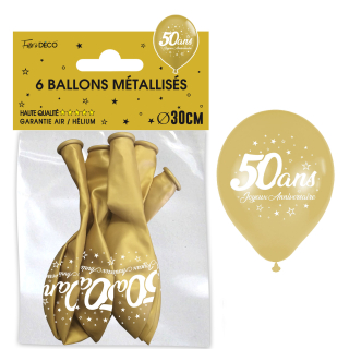 Sachet de 6 ballons métal OR - Tous les évènements de la vie : 50 ans